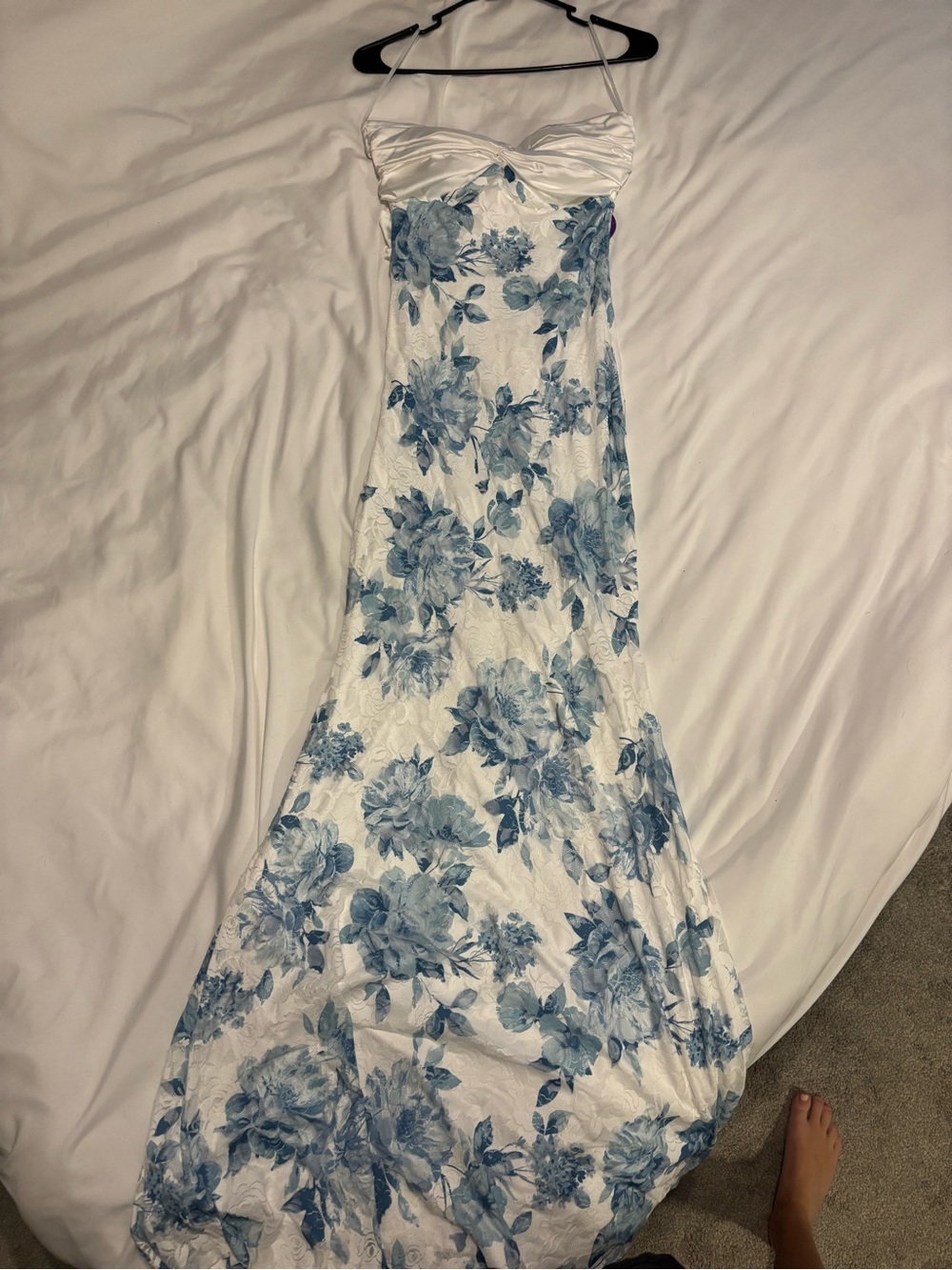 Windsor White Maxi Dress with Blue Floral Print